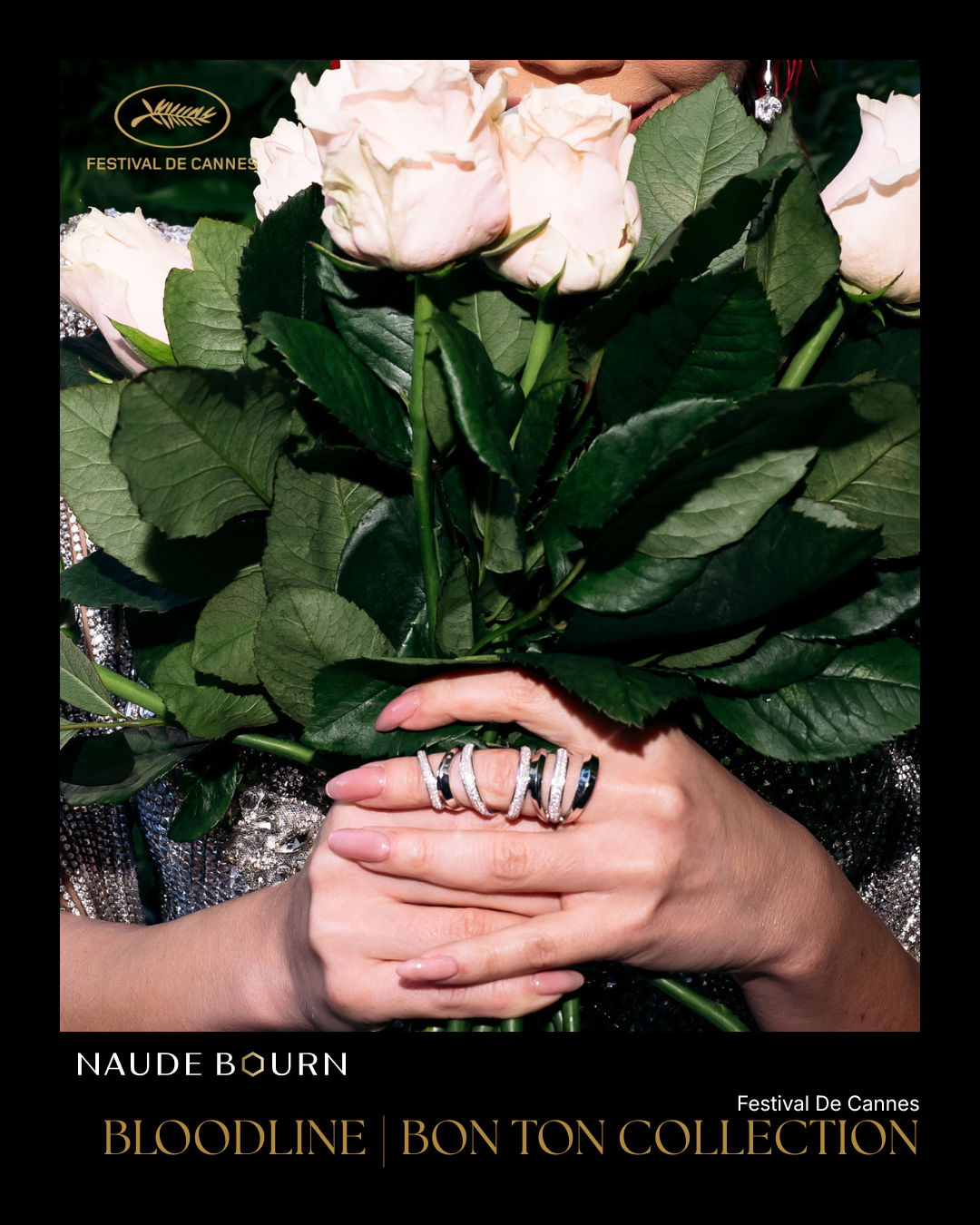 Animus Dangle Earrings & Bloodline Ring in 18k White Gold — Naude Bourn at Cannes 2026