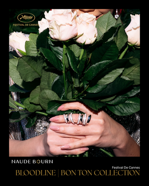 Animus Dangle Earrings & Bloodline Ring in 18k White Gold — Naude Bourn at Cannes 2026