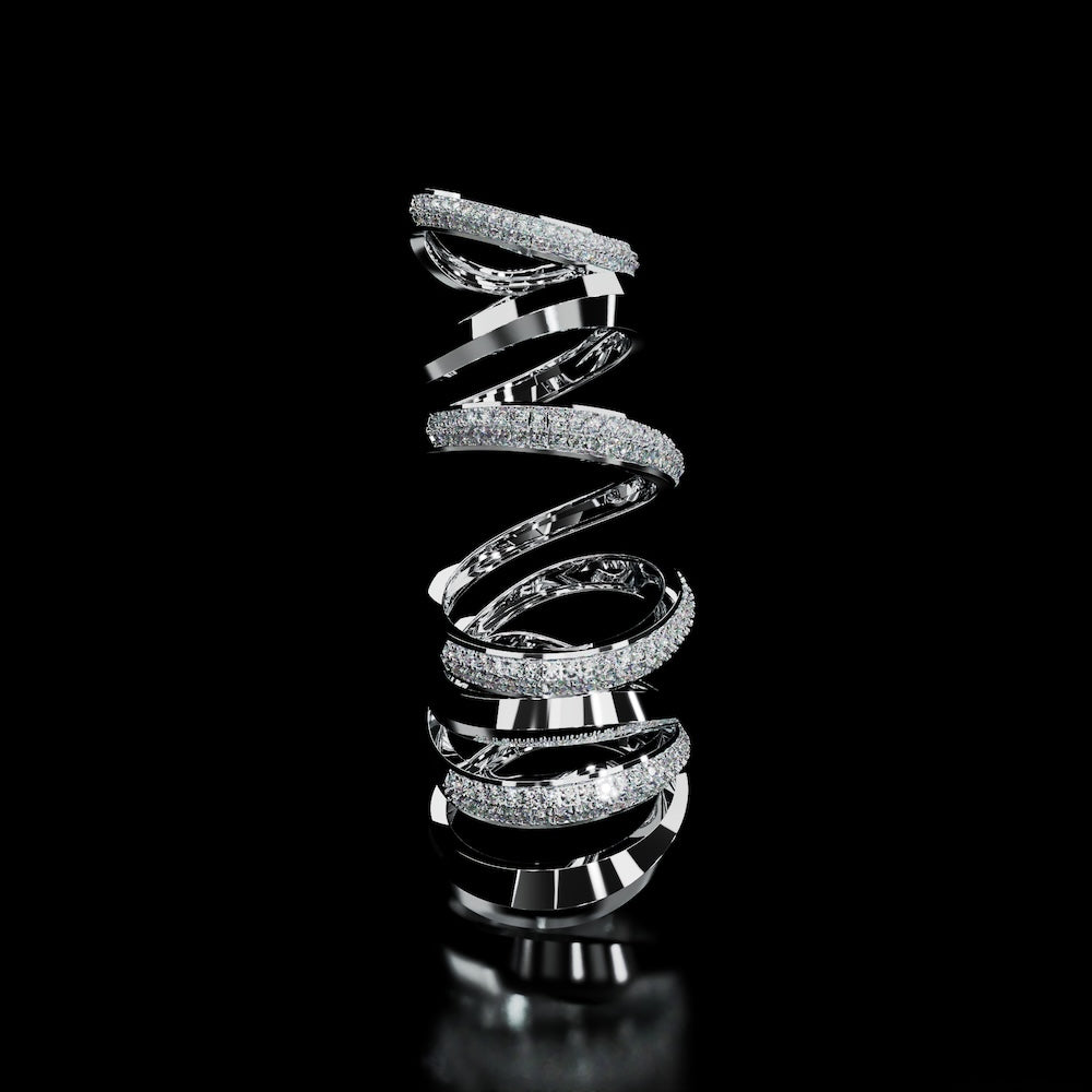 18 Karat White Gold Multi Layer Pavé Diamond Ring – Bloodline - NAUDE BOURN