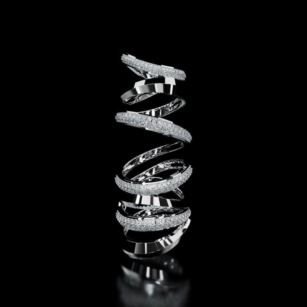 18 Karat White Gold Multi Layer Pavé Diamond Ring – Bloodline - NAUDE BOURN