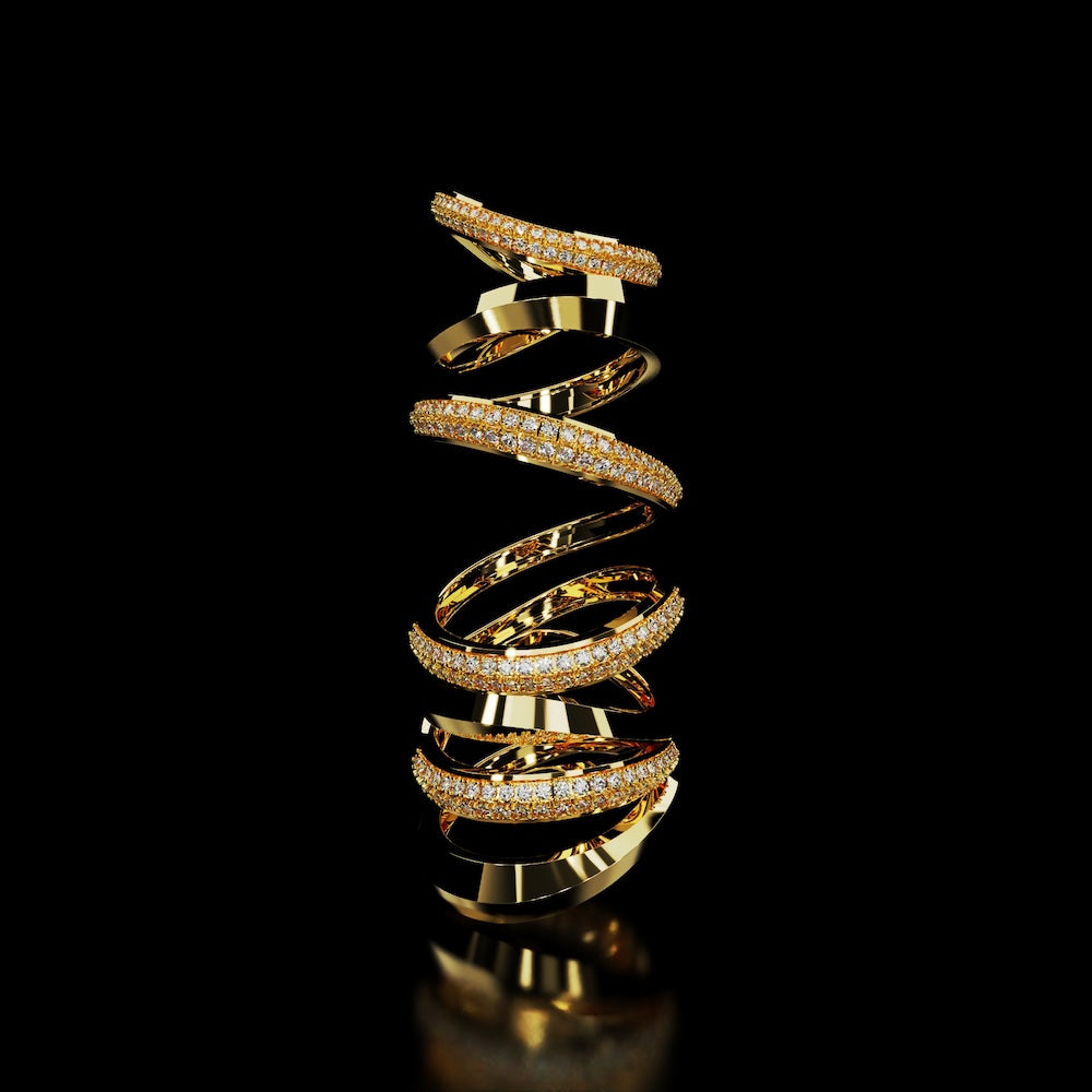 18 Karat Yellow Gold Multi Layer Pavé Diamond Ring – Bloodline - NAUDE BOURN
