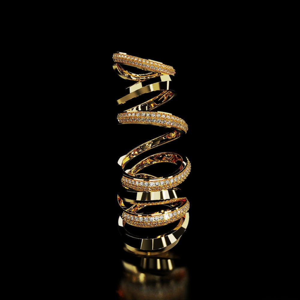 18 Karat Yellow Gold Multi Layer Pavé Diamond Ring – Bloodline - NAUDE BOURN