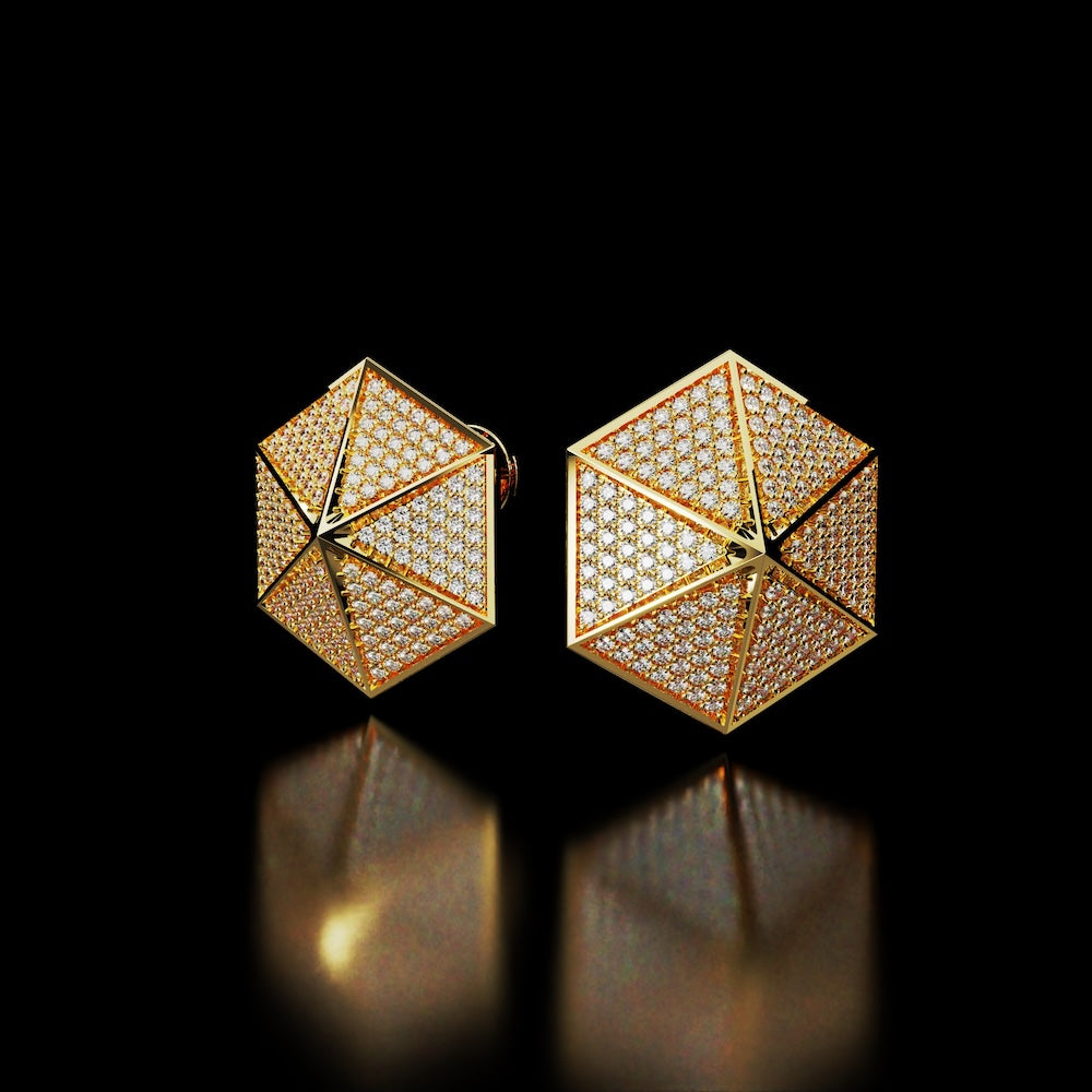 18 Karat Yellow Gold Pavé Diamond Stud Earrings – Rare Dimension - NAUDE BOURN
