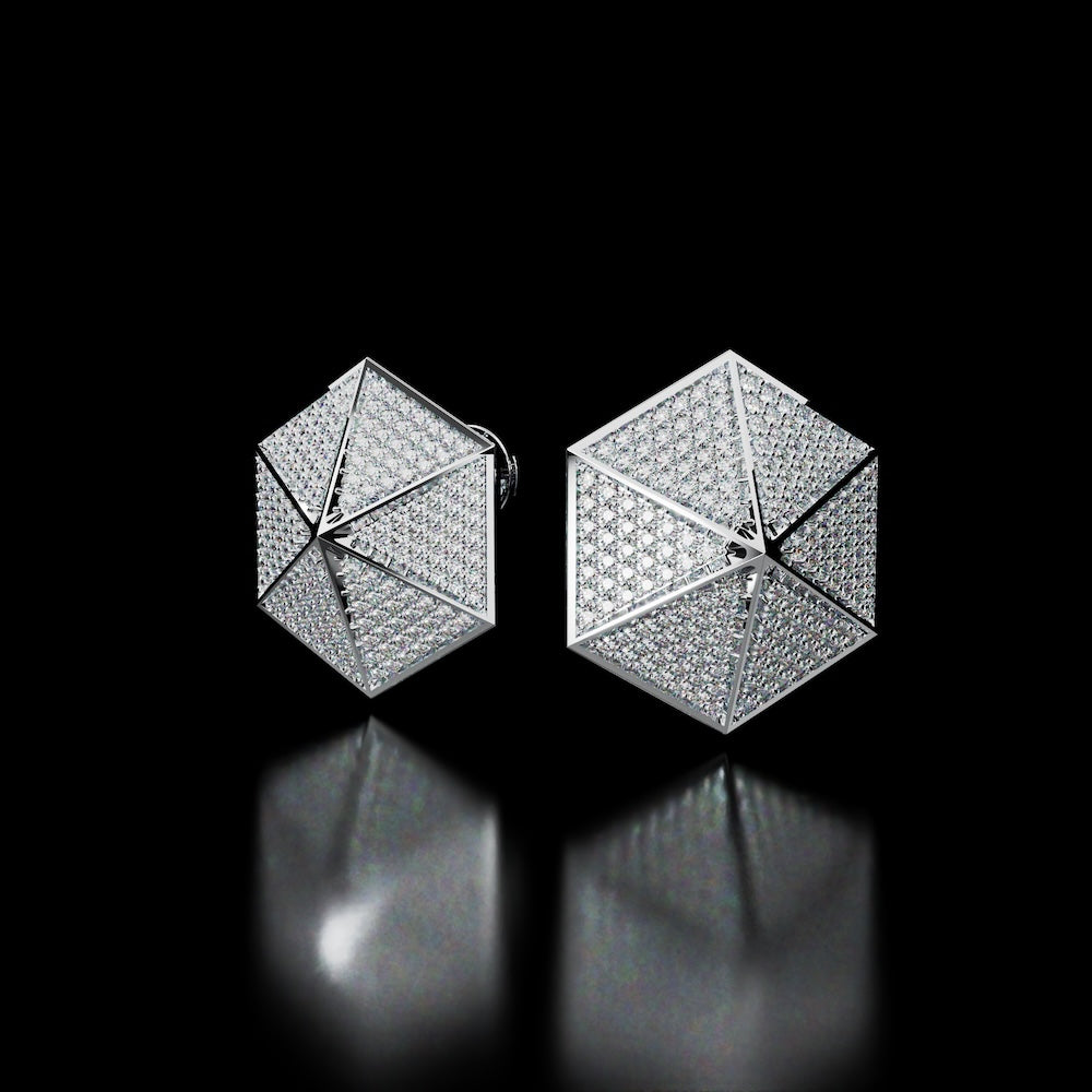 18 Karat White Gold Pavé Diamond Stud Earrings – Rare Dimension - NAUDE BOURN