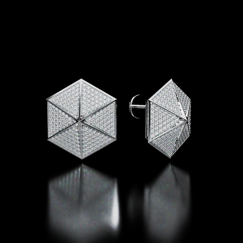 18 Karat White Gold Pavé Diamond Stud Earrings – Rare Dimension - NAUDE BOURN