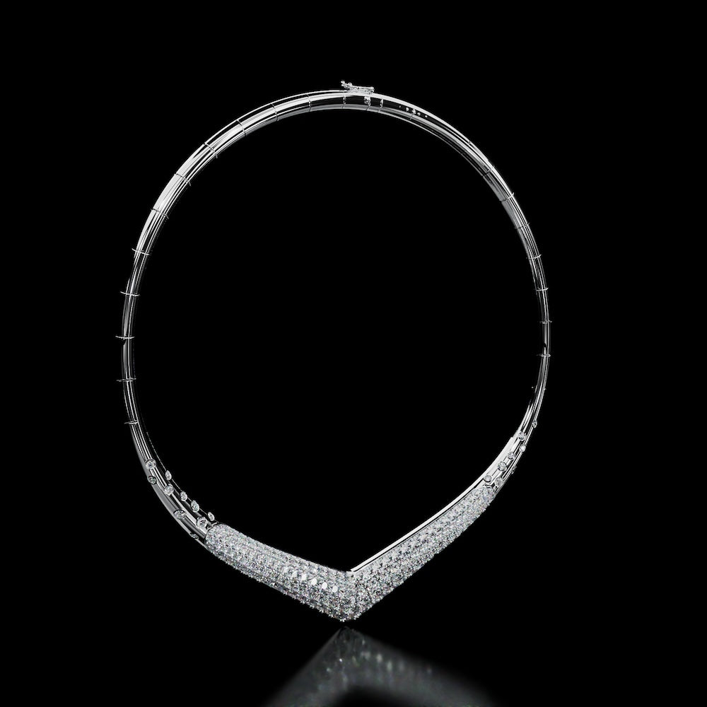 18 Karat White Gold Pavé Diamond V Collar Necklace – Eve - NAUDE BOURN