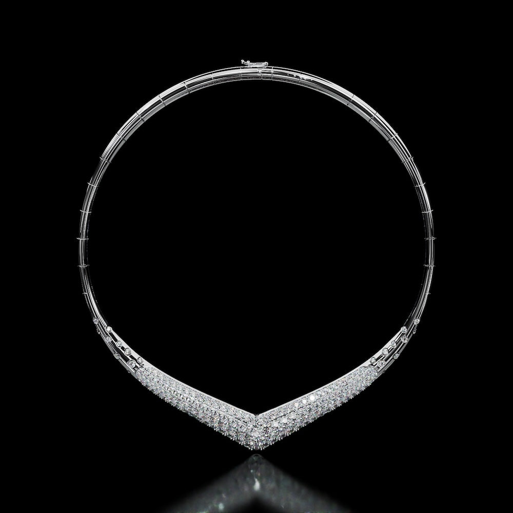 18 Karat White Gold Pavé Diamond V Collar Necklace – Eve - NAUDE BOURN