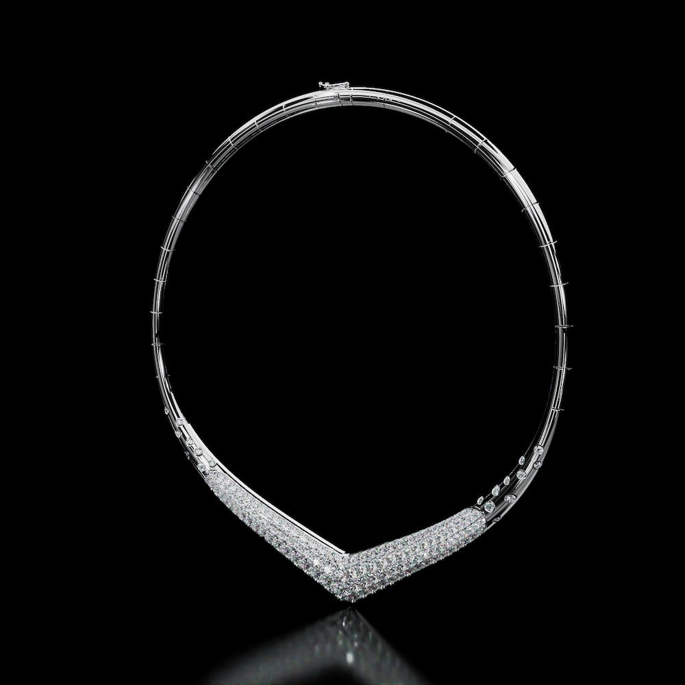 18 Karat White Gold Pavé Diamond V Collar Necklace – Eve - NAUDE BOURN