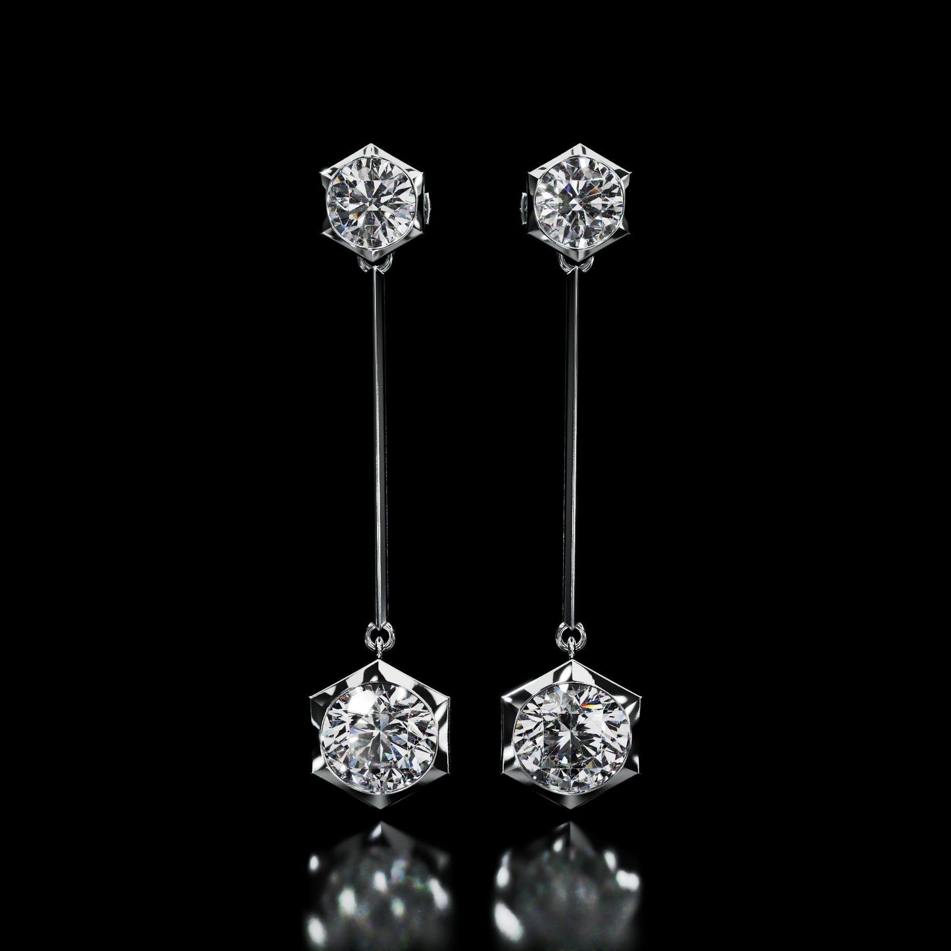 18 Karat White Gold Hexagon Diamond Dangle Earrings – Animus
