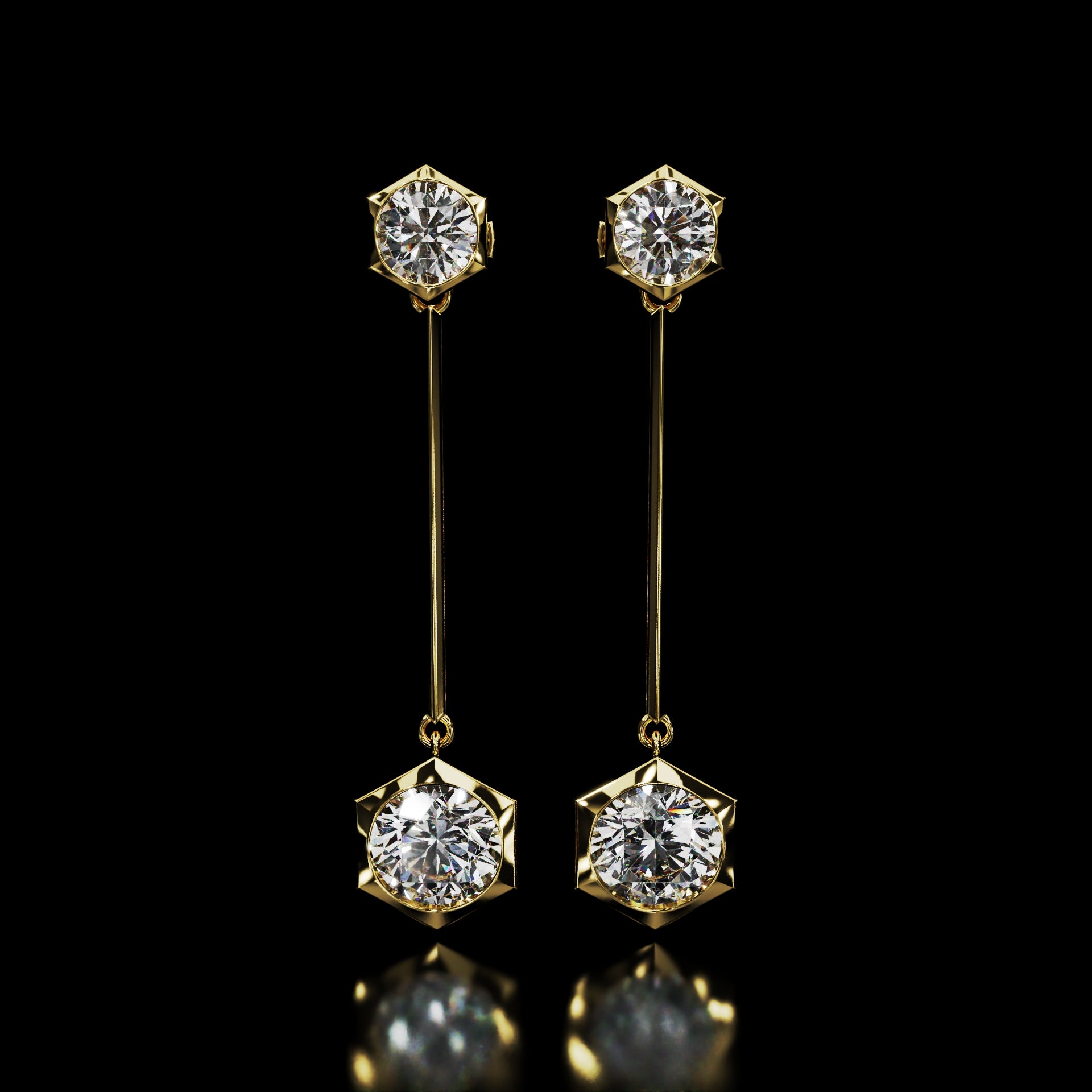 18 Karat Yellow Gold Hexagon Diamond Dangle Earrings – Animus