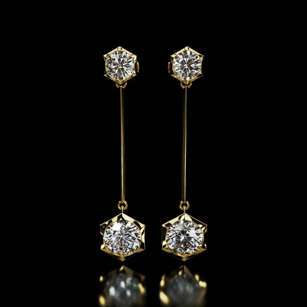 18 Karat Yellow Gold Hexagon Diamond Dangle Earrings – Animus - NAUDE BOURN
