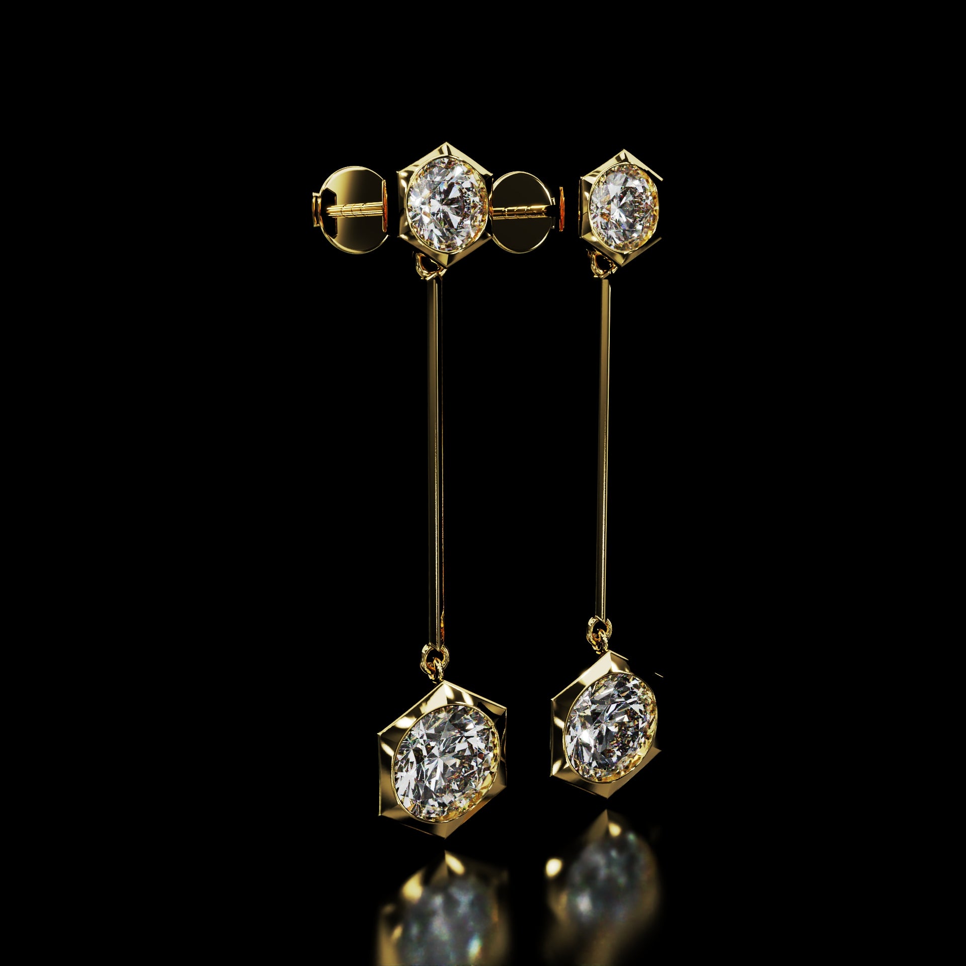 18 Karat Yellow Gold Hexagon Diamond Dangle Earrings – Animus