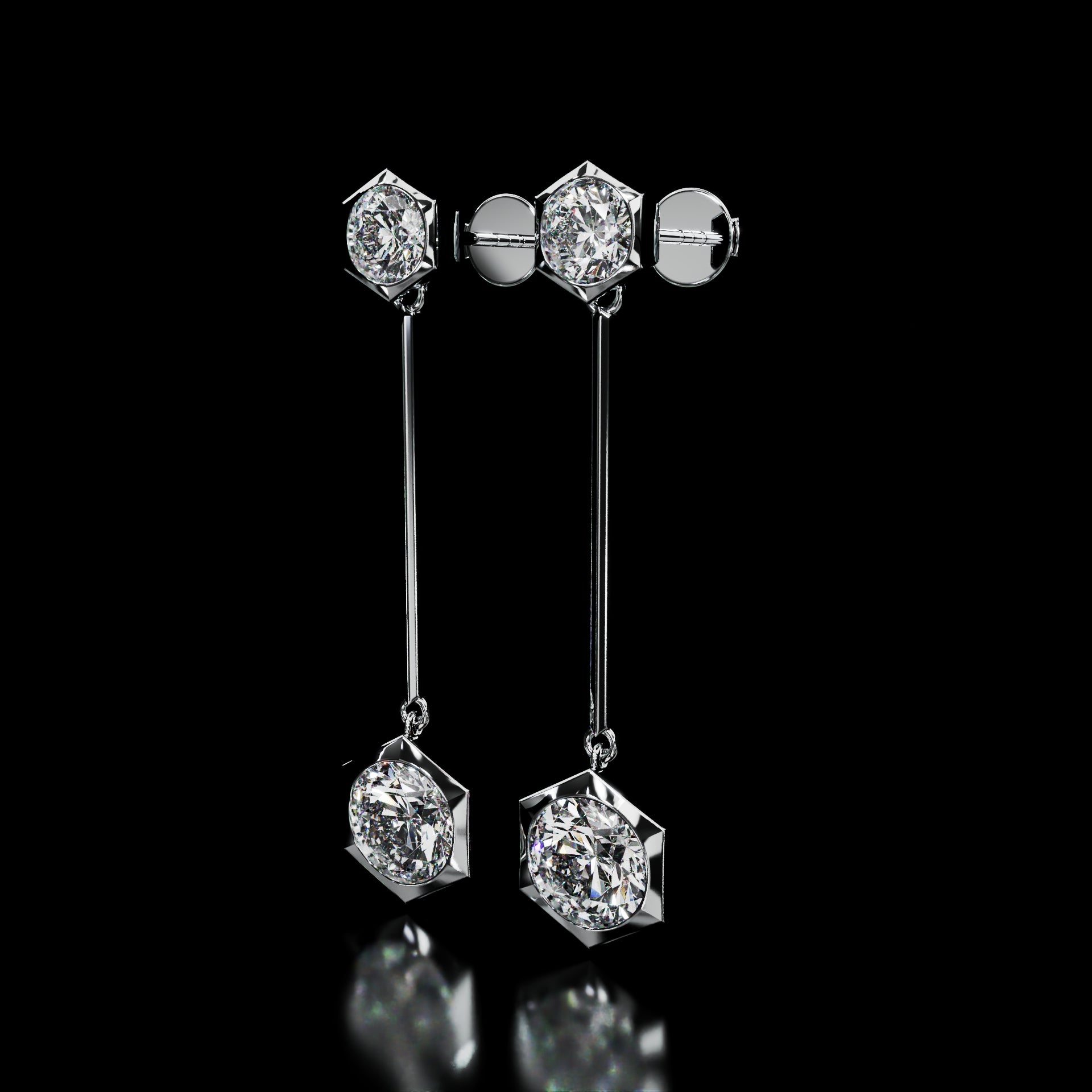 18 Karat White Gold Hexagon Diamond Dangle Earrings – Animus