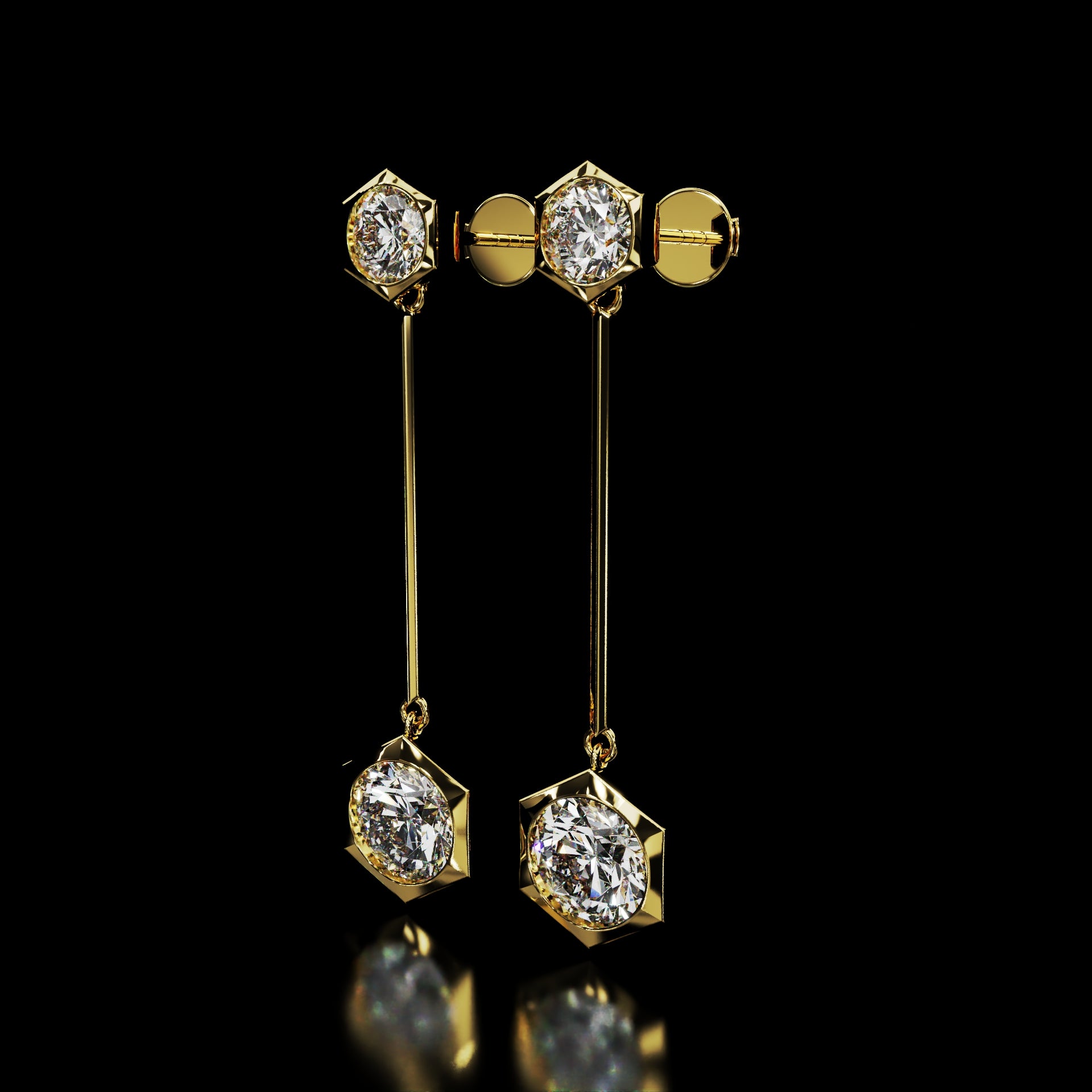 18 Karat Yellow Gold Hexagon Diamond Dangle Earrings – Animus