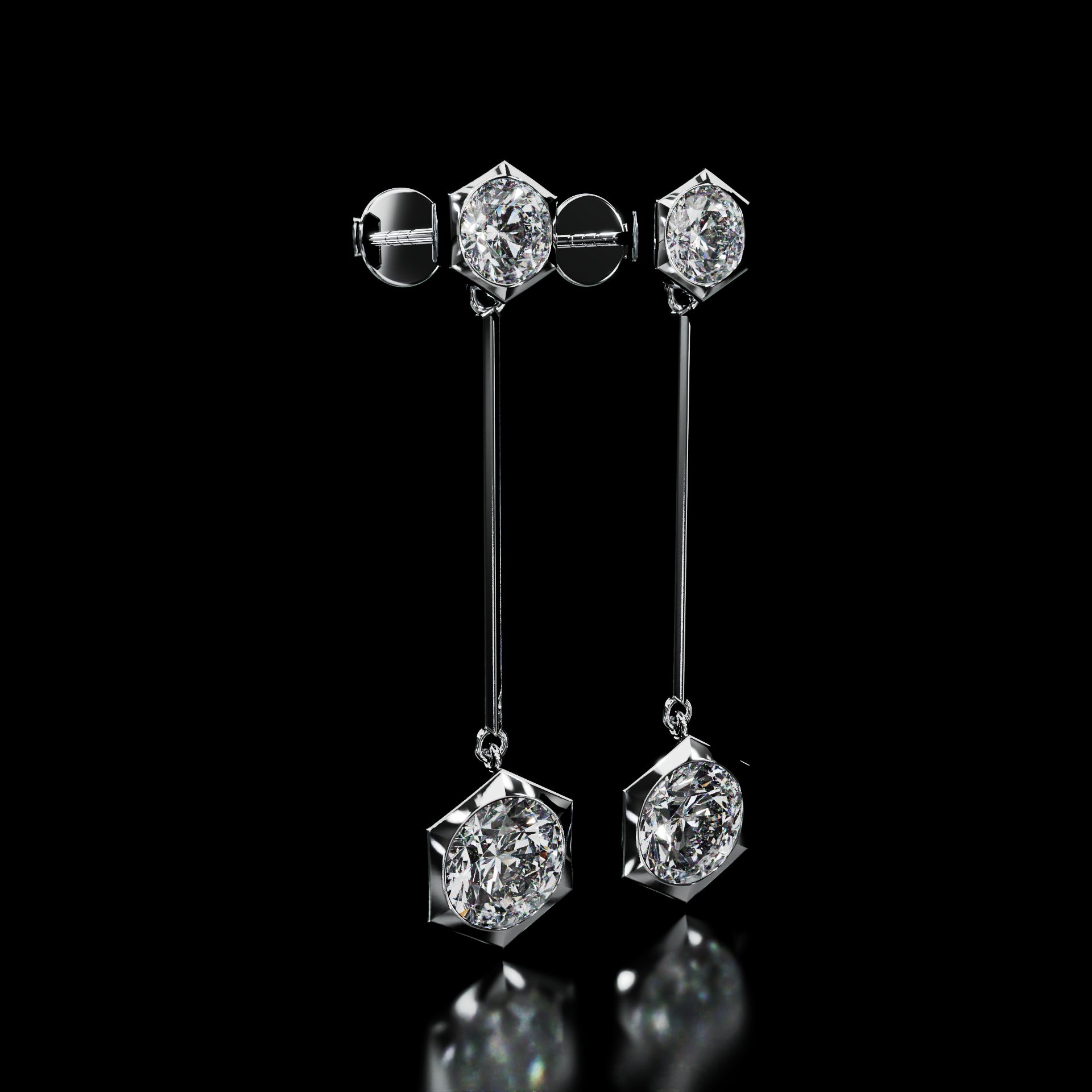 18 Karat White Gold Hexagon Diamond Dangle Earrings – Animus