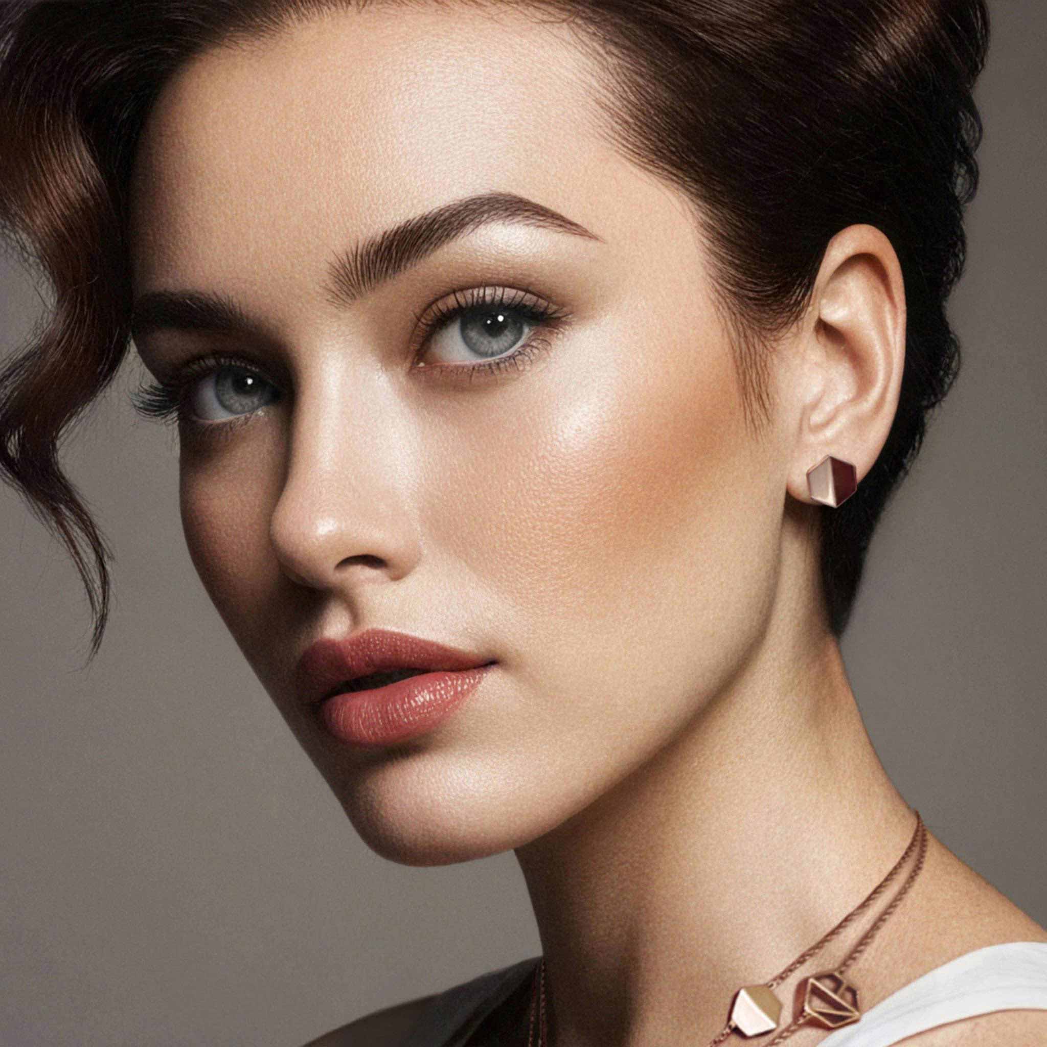 18 karat rose gold stud earrings with diamond accents, crafted as sustainable gold jewelry, representing ethical luxury and handcrafted artisan jewelry from a high-end jewelry brand.