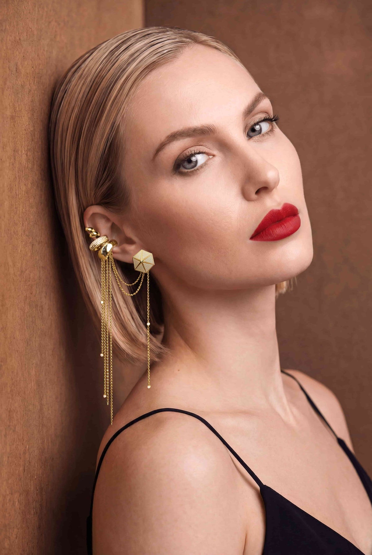 18k yellow gold diamond ear cuff with pave diamond solid gold stud earrings – Upper Echelon Private, The Naude Bourn