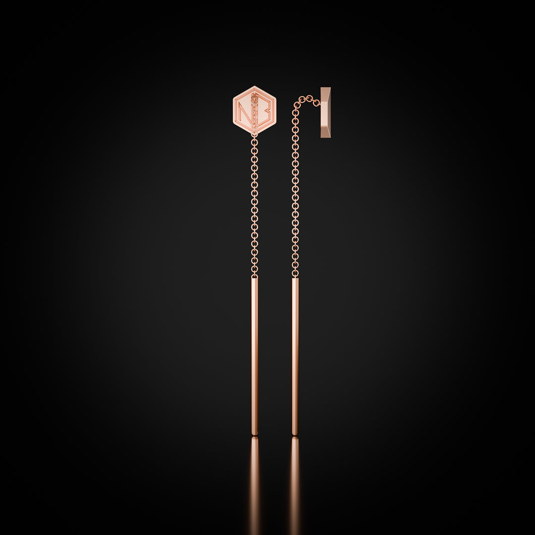 Empower You 18k Rose Gold Threader Earrings, Luxury Jewelry Designed for Bold Individuals by Naude Bourn