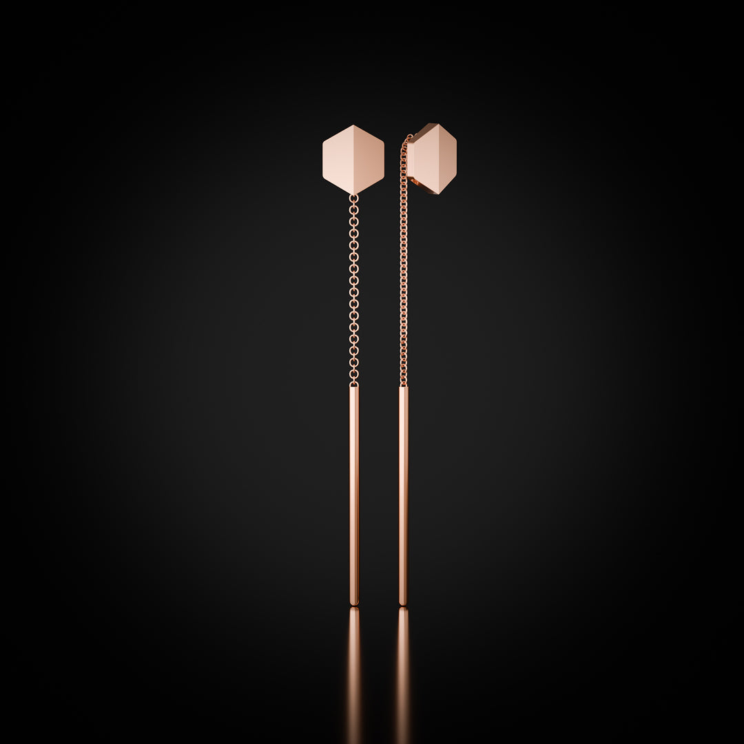 Empower You 18k Rose Gold Threader Earrings, Luxury Jewelry Designed for Bold Individuals by Naude Bourn