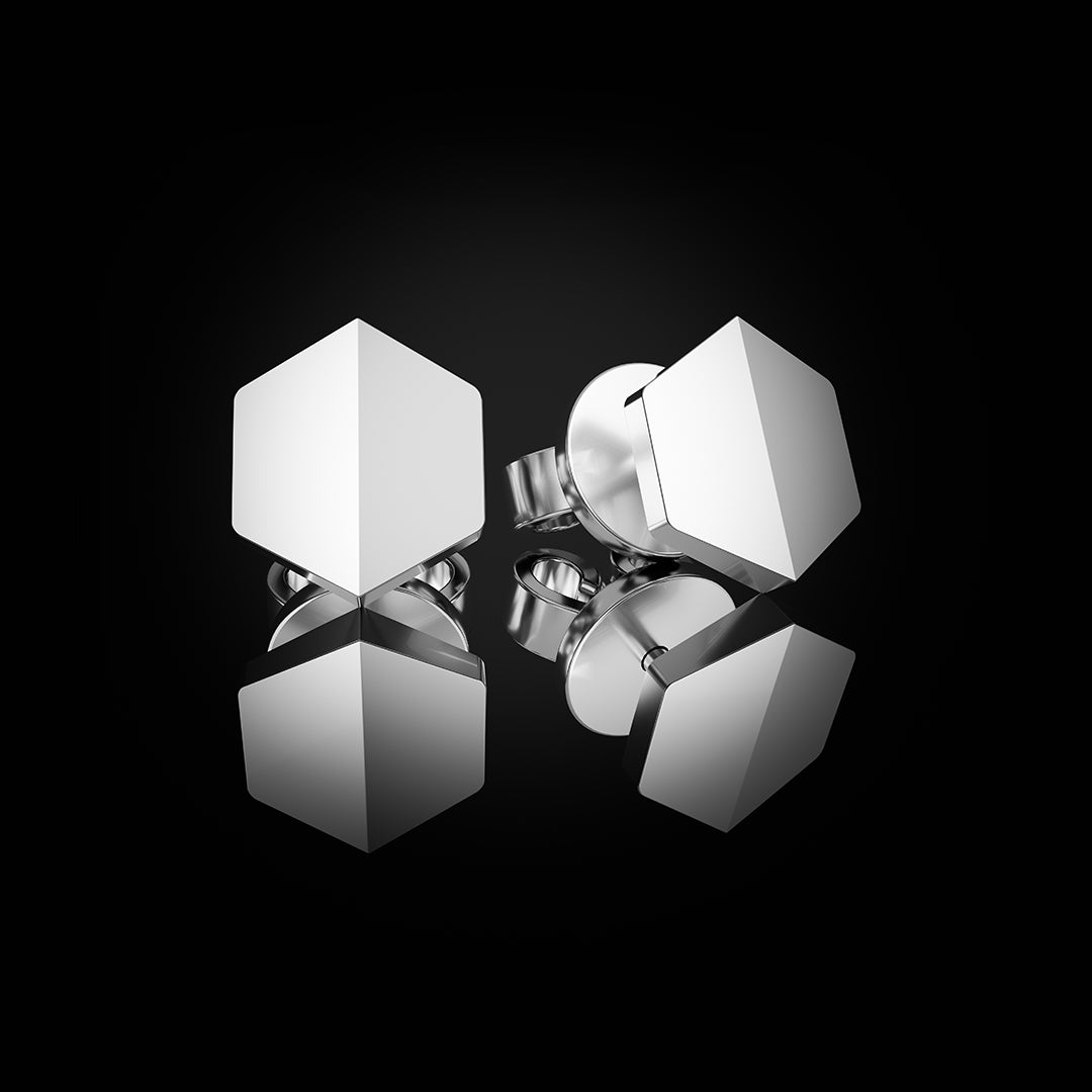 Luxury 18K White Gold Know You Mini Stud Earrings – Bold, intentional jewelry with secure butterfly backs for timeless elegance.