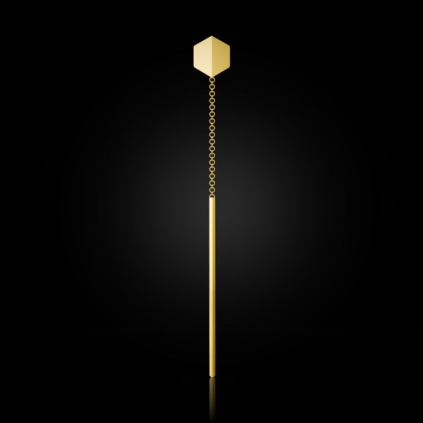 Empower You Single Threader Earrings in Bravura Yellow Gold – handcrafted fine jewelry embodying courage, presence, and refined power. Sustainable gold jewelry, ethical jewelry, handcrafted artisan jewelry, fine jewelry, high-end jewelry, and ethical luxury. A powerful design from sustainable jewelry brands and a unique jewelry gift in yellow gold.
