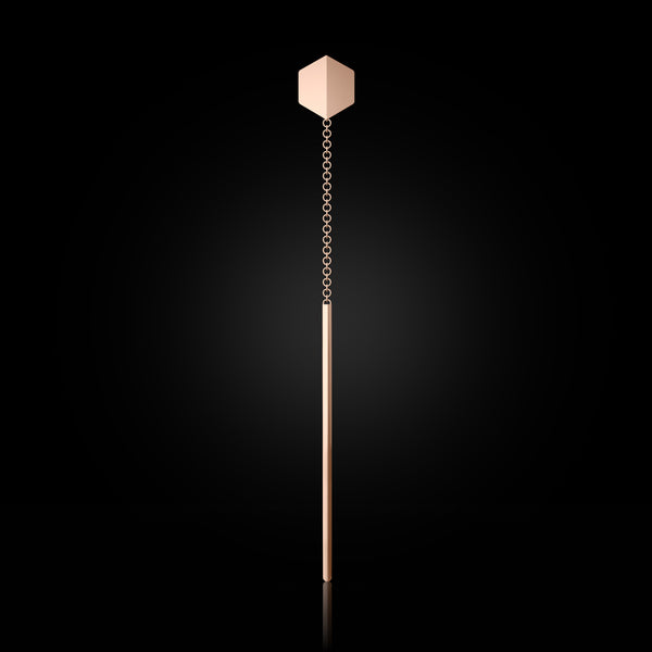 Empower You Single Threader Earrings in Rebel Rose Gold – handcrafted luxury jewelry symbolising bold identity and personal emergence. Sustainable gold jewelry, ethical jewelry, handcrafted artisan jewelry, fine jewelry, high-end jewelry, and ethical luxury. A meaningful piece from sustainable jewelry brands and a unique jewelry gift in rose gold.