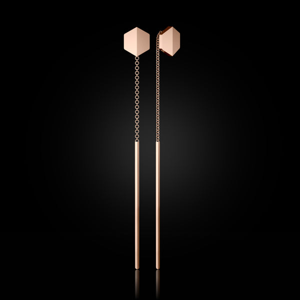 Empower You Threader Earrings in Rebel Rose Gold – ethical fine jewelry handcrafted in recycled gold by Naude Bourn. Sustainable gold jewelry, ethical jewelry, handcrafted artisan jewelry, fine jewelry, high-end jewelry, and ethical luxury. A refined design from sustainable jewelry brands and a unique jewelry gift in rose gold.