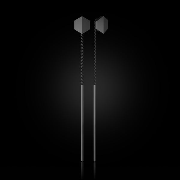 Empower You Threader Earrings in Stealth Black Gold – handcrafted fine jewelry in recycled gold by Naude Bourn. Sustainable gold jewelry, ethical jewelry, handcrafted artisan jewelry, high-end jewelry, fine jewelry, and ethical luxury. A bold piece from sustainable jewelry brands and a unique jewelry gift in black gold.