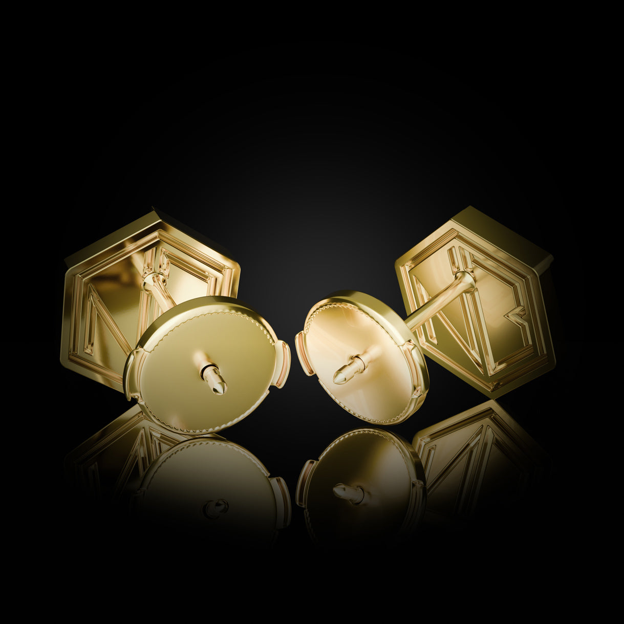 Hear You Medium Studs in Bravura Yellow Gold – La Pousette backs shown, 18k gold earrings for leaders who shine, crafted with presence by Naude Bourn. Sustainable gold jewelry, ethical jewelry, handcrafted artisan jewelry, fine jewelry, high-end jewelry, and ethical luxury. A distinguished design from sustainable jewelry brands and a unique jewelry gift in yellow gold.