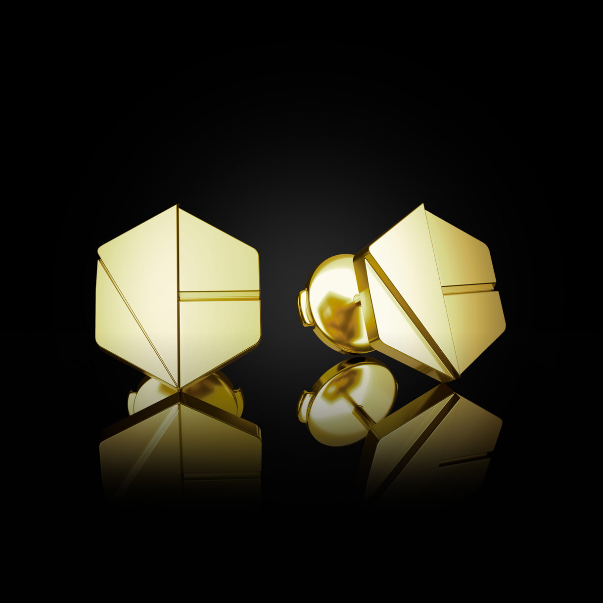 Hear You Medium Studs in Bravura Yellow Gold – 750 gold earrings with La Pousette backs, refined for confident everyday wear by Naude Bourn. Sustainable gold jewelry, ethical jewelry, handcrafted artisan jewelry, fine jewelry, high-end jewelry, and ethical luxury. A refined design from sustainable jewelry brands and a unique jewelry gift in yellow gold.