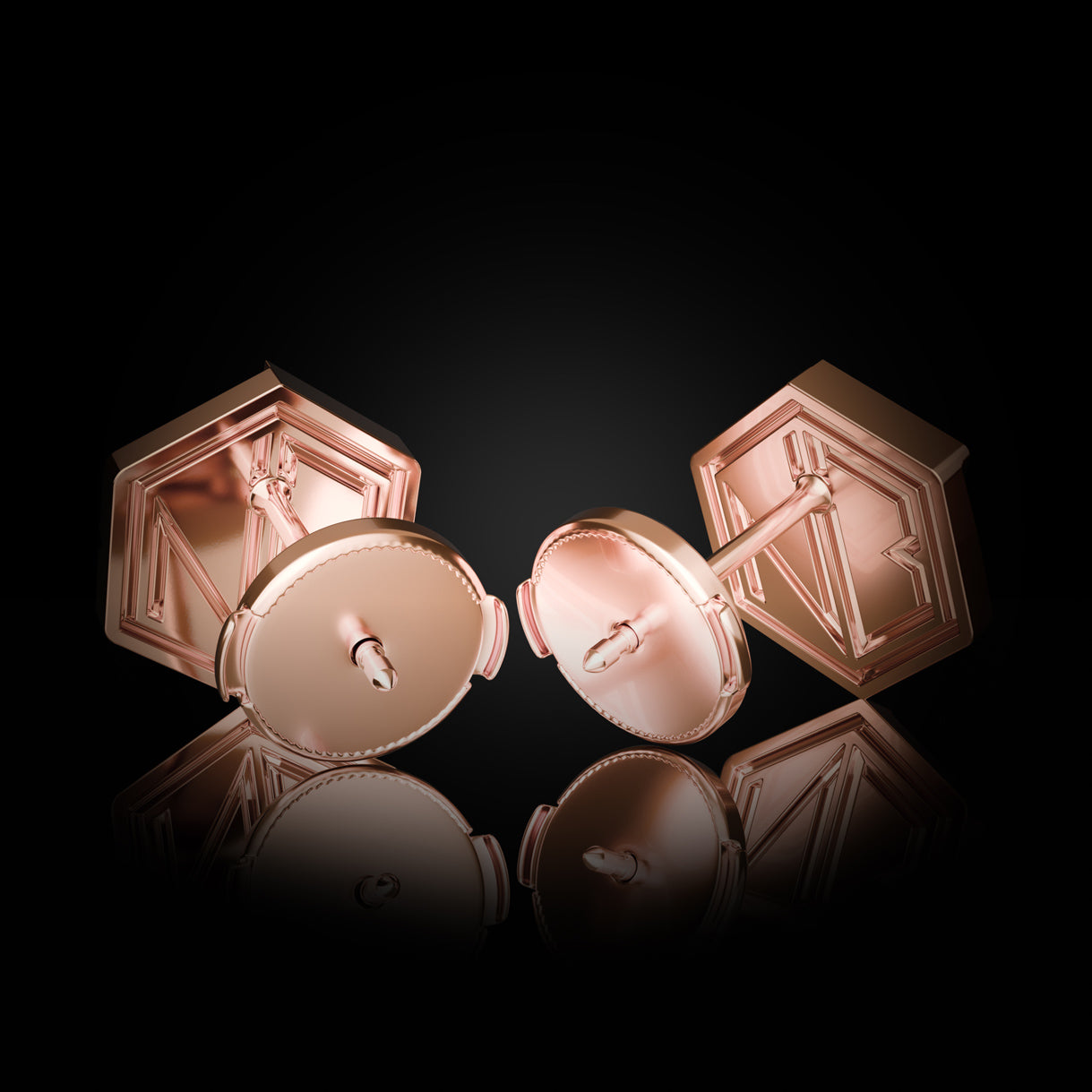 Hear You Medium Studs in Rebel Rose Gold – La Pousette backs shown, exclusively designed 18k gold earrings, made in limited release by Naude Bourn. Sustainable gold jewelry, ethical jewelry, handcrafted artisan jewelry, fine jewelry, high-end jewelry, and ethical luxury. A limited-edition design from sustainable jewelry brands and a unique jewelry gift in rose gold.