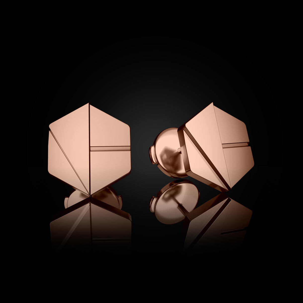 Hear You Medium Studs in Rebel Rose Gold – 18k gold earrings with La Pousette backs, intentionally crafted in rare editions by Naude Bourn. Sustainable gold jewelry, ethical jewelry, handcrafted artisan jewelry, fine jewelry, high-end jewelry, and ethical luxury. A rare-edition design from sustainable jewelry brands and a unique jewelry gift in rose gold.