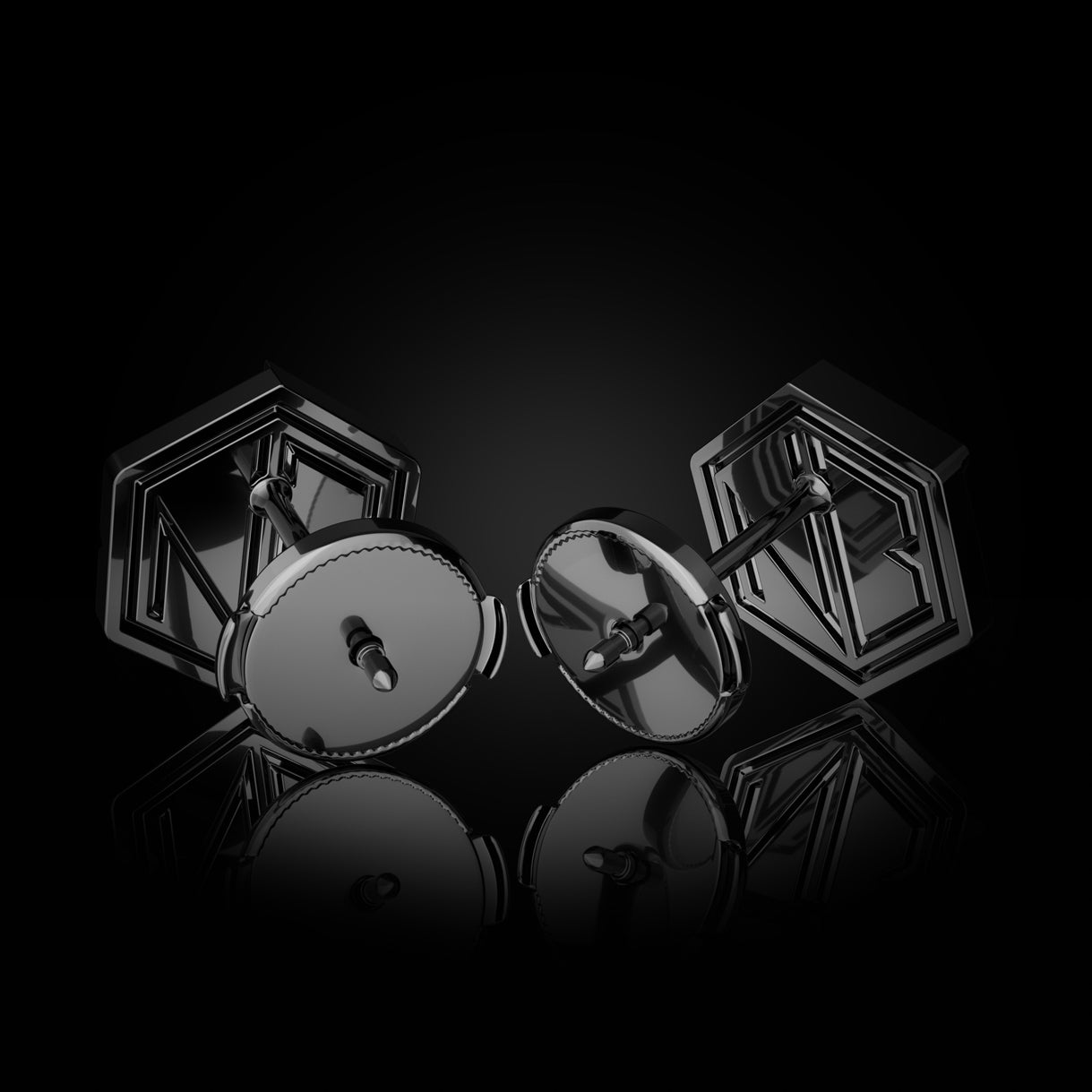 Hear You Medium Studs in Stealth Black Gold – La Pousette backs shown, 18k gold earrings for intentional style and daily presence by Naude Bourn. Sustainable gold jewelry, ethical jewelry, handcrafted artisan jewelry, fine jewelry, high-end jewelry, and ethical luxury. A purposeful design from sustainable jewelry brands and a unique jewelry gift in black gold.