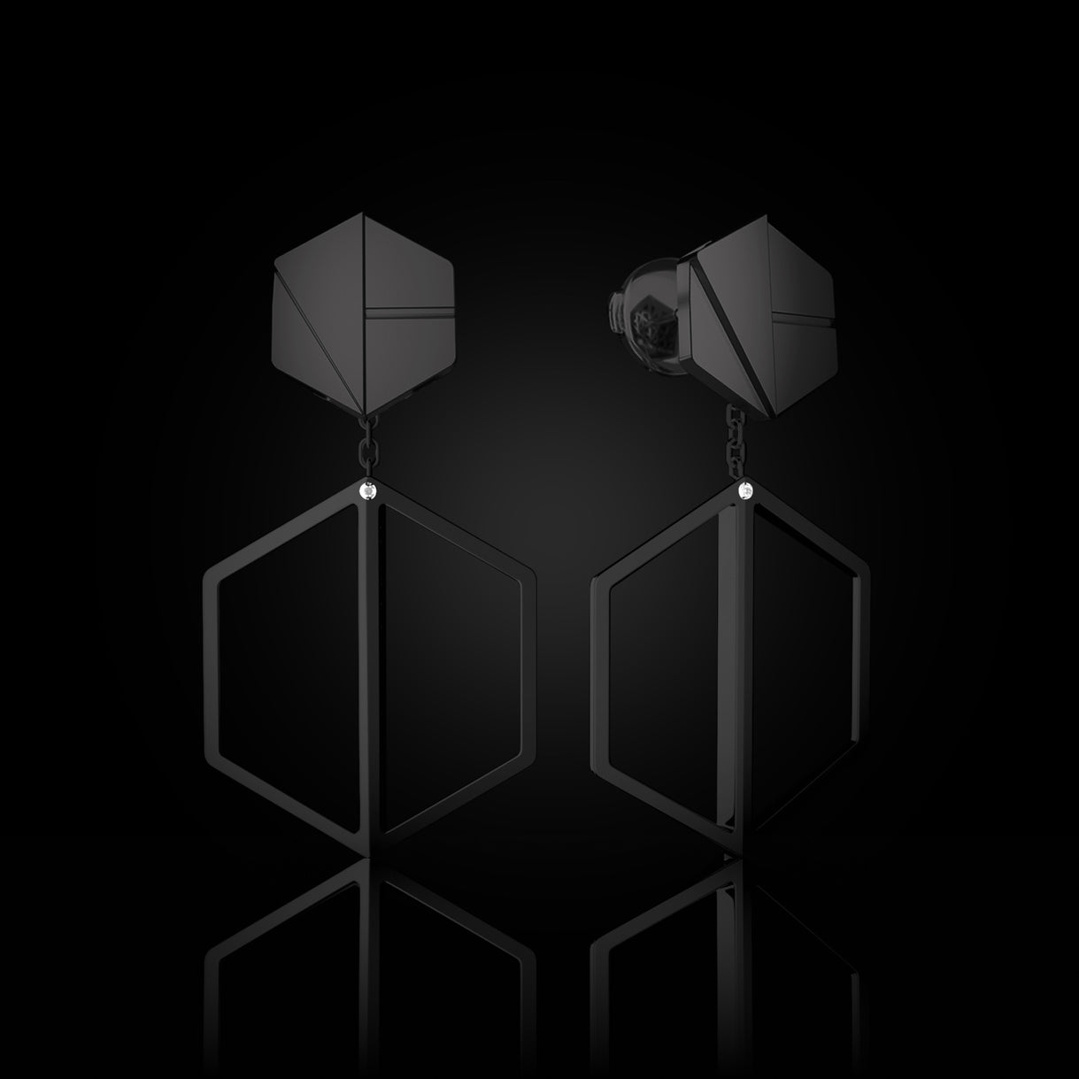 Hear You Studs with Short Illuminate You Danglers in Stealth Black Gold – bold modular earrings handcrafted with intention by Naude Bourn. Sustainable gold jewelry, ethical jewelry, handcrafted artisan jewelry, fine jewelry, high-end jewelry, and ethical luxury. A striking design from sustainable jewelry brands and a unique jewelry gift in black gold.