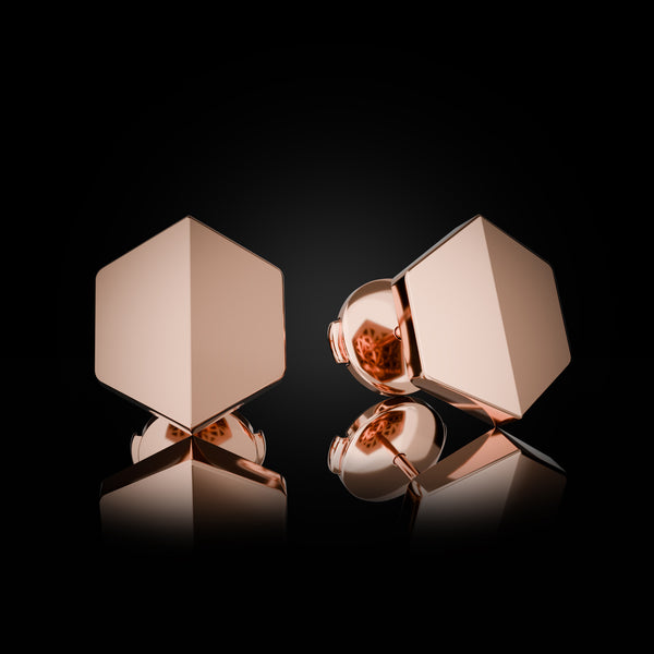 Know You Medium Studs in Rebel Rose Gold with La Pousette backs. Feminine 18k gold duo—styled effortlessly with soft knits, silk dresses, or date-night looks. Sustainable gold jewelry, ethical jewelry, handcrafted artisan jewelry, fine jewelry, high-end jewelry, and ethical luxury. A refined piece from sustainable jewelry brands and a unique jewelry gift in rose gold.