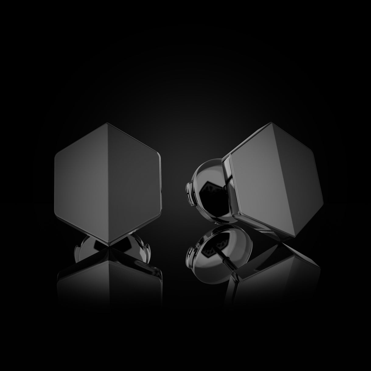 Know You Medium Studs in Stealth Black Gold with La Pousette backs. Bold 18k gold pair—perfect for evening wear, sculptural stacks, or a tailored black blazer. Sustainable gold jewelry, ethical jewelry, handcrafted artisan jewelry, fine jewelry, high-end jewelry, and ethical luxury. A striking piece from sustainable jewelry brands and a unique jewelry gift in black gold.