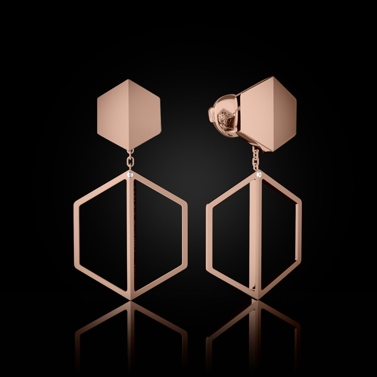 Know You Studs paired with Short Illuminate You Dangles in Rebel Rose Gold. Dual 18k design—elegant movement for evening or event styling.