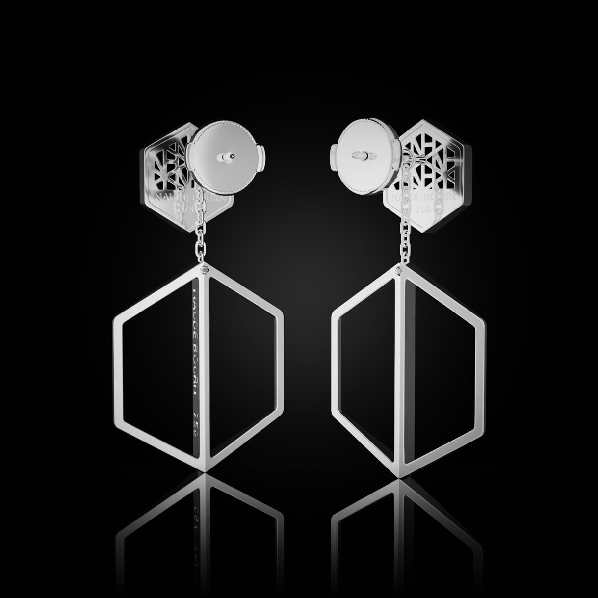 Know You Studs paired with Short Illuminate You Dangles in Rebel Rose Gold. Dual 18k design—elegant movement for evening or event styling. Sustainable gold jewelry, ethical jewelry, handcrafted artisan jewelry, fine jewelry, high-end jewelry, and ethical luxury. A sophisticated combination from sustainable jewelry brands and a unique jewelry gift in rose gold.