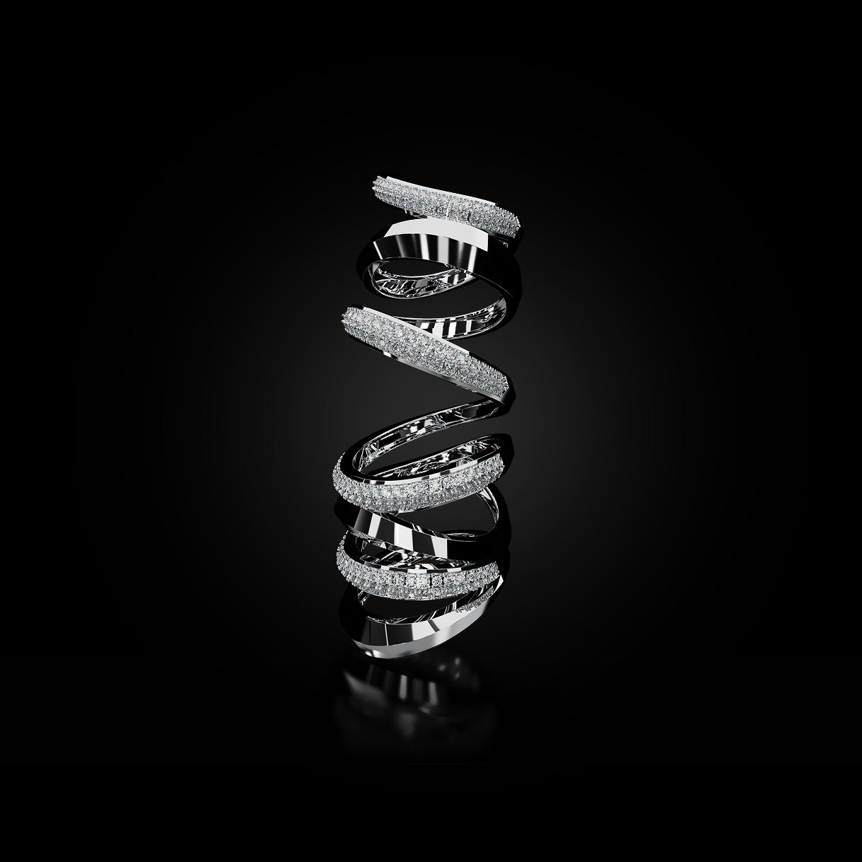 18 Karat White Gold Multi Layer Pavé Diamond Ring – Bloodline - NAUDE BOURN