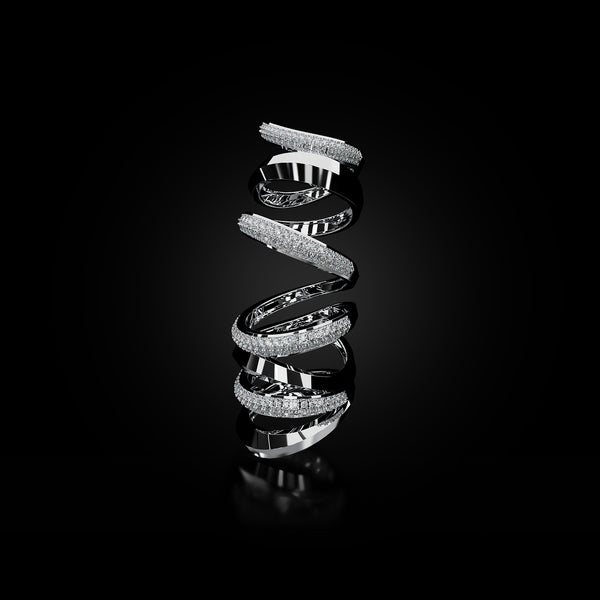 18 Karat White Gold Multi Layer Pavé Diamond Ring – Bloodline