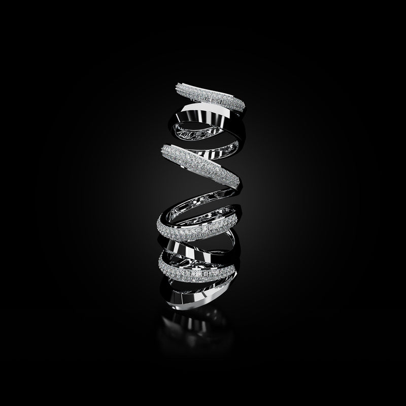 18 Karat White Gold Multi Layer Pavé Diamond Ring – Bloodline - NAUDE BOURN