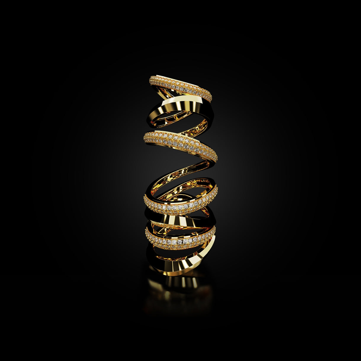 18 Karat Yellow Gold Multi Layer Pavé Diamond Ring – Bloodline - NAUDE BOURN