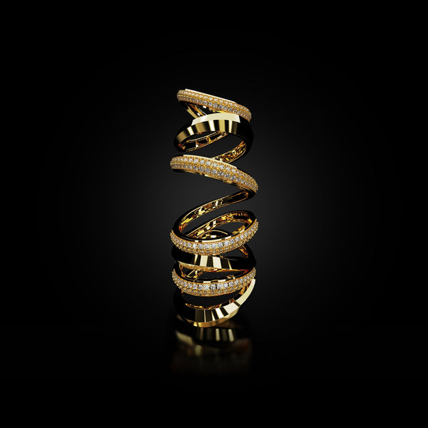 18 Karat Yellow Gold Multi Layer Pavé Diamond Ring – Bloodline