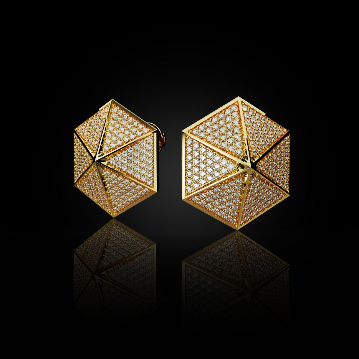 18 Karat Yellow Gold Pavé Diamond Stud Earrings – Rare Dimension