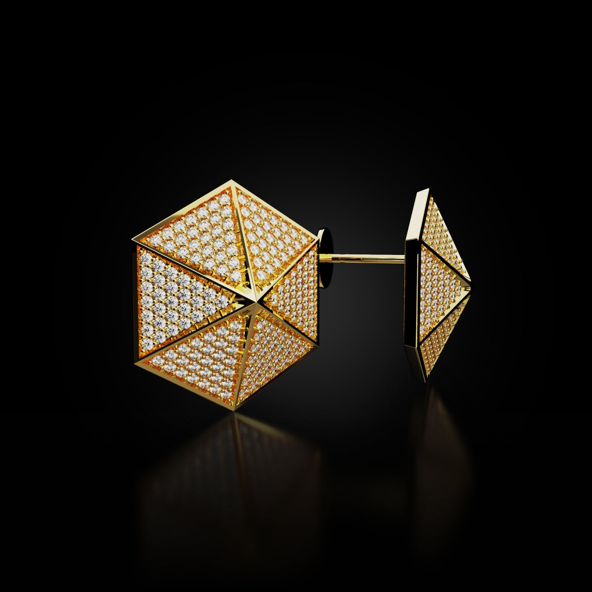 18 Karat Yellow Gold Pavé Diamond Stud Earrings – Rare Dimension