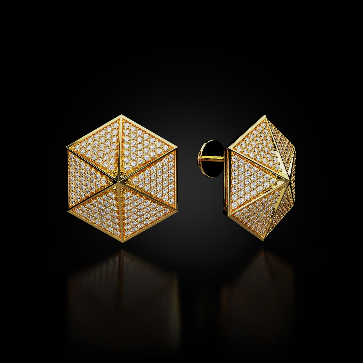 18 Karat Yellow Gold Pavé Diamond Stud Earrings – Rare Dimension