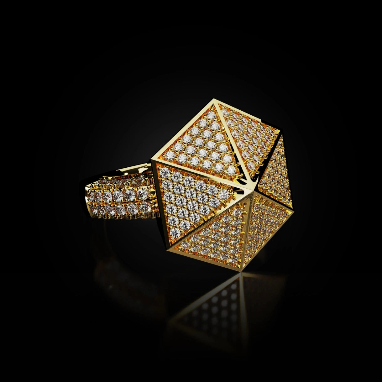 18 Karat Yellow Gold Pavé Diamond Cocktail Ring | Giza | Bon Ton Collection