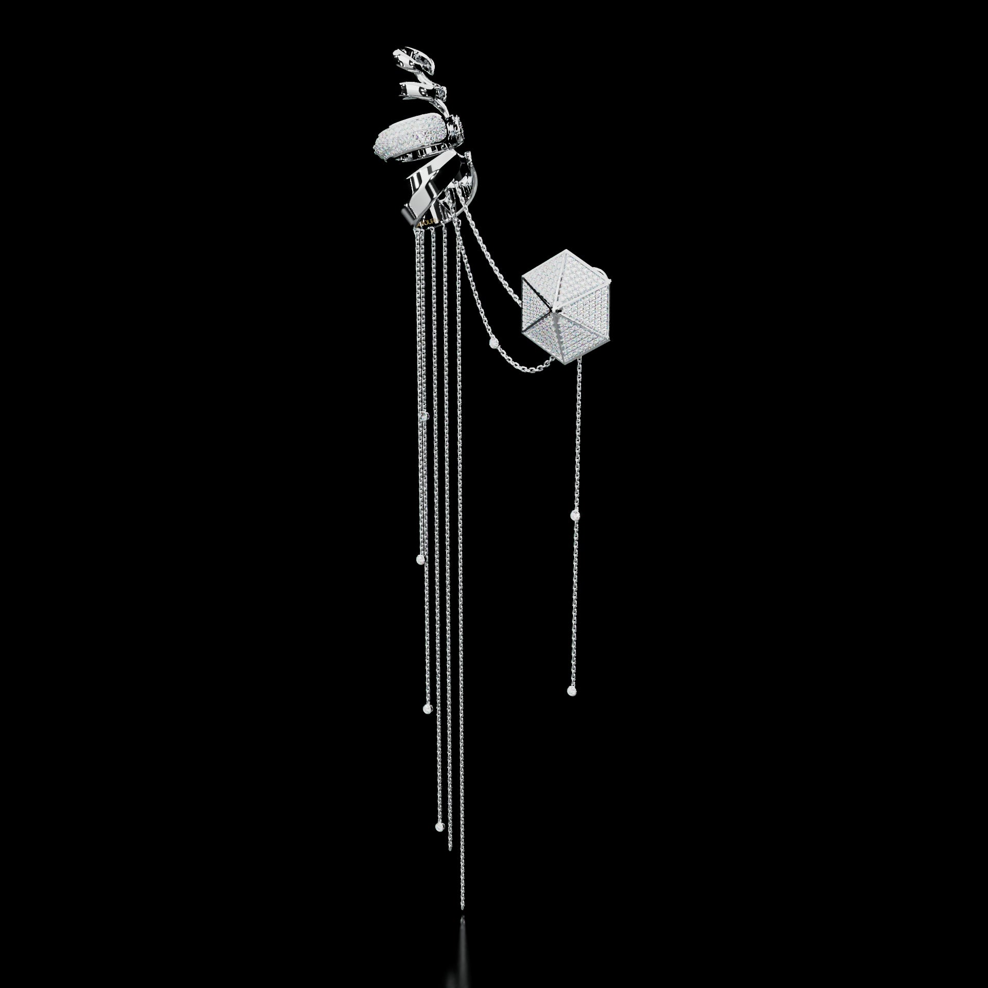 18 Karat White Gold Pavé Diamond Ear Cuff with Chains – Upper Echelon Private