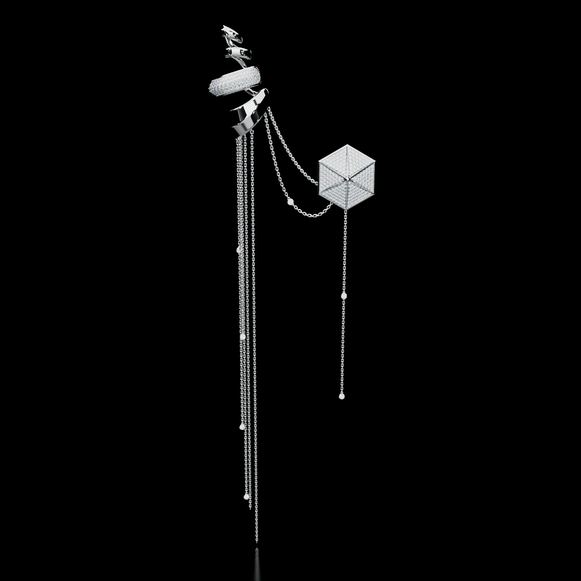 18 Karat Yellow Gold Pavé Diamond Ear Cuff with Chains – Upper Echelon Private