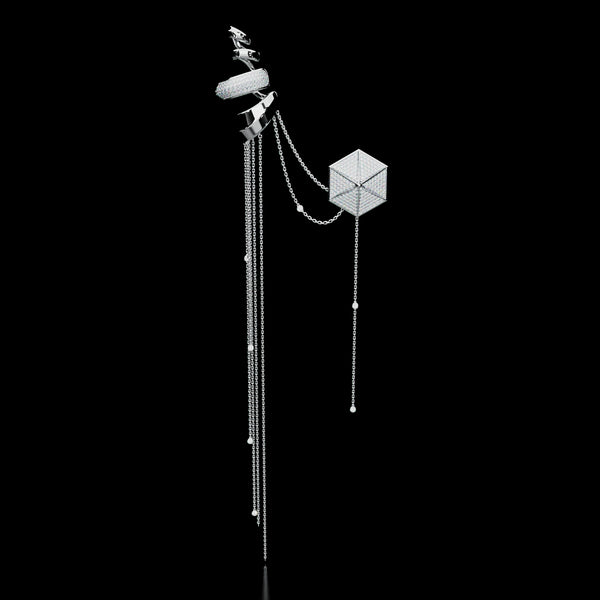 18 Karat White Gold Pavé Diamond Ear Cuff with Chains – Upper Echelon Private - NAUDE BOURN
